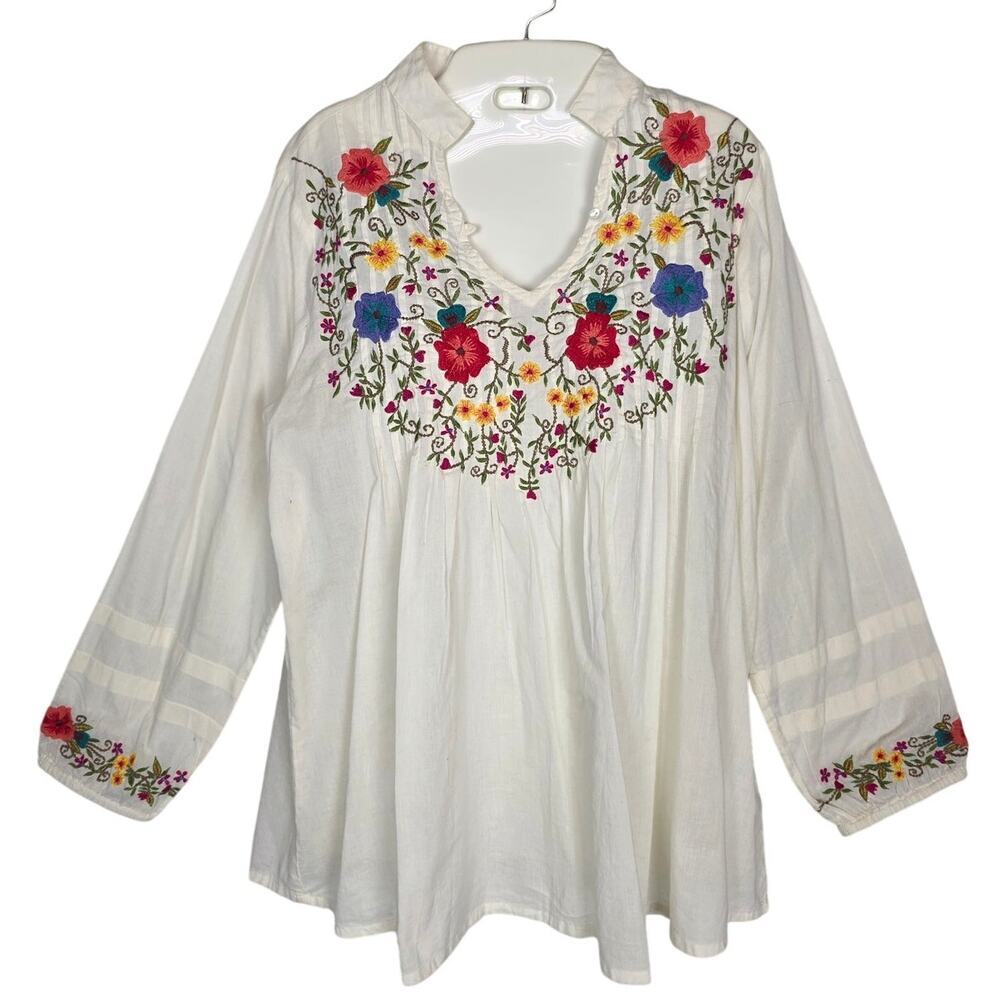 Kyla Seo Ivory Embroidered Top Womens S Small NWT Keyhole Neck Boho Blouse New